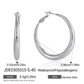 Dimensioni dettagliate degli orecchini a cerchio in acciaio inossidabile da 3,96 cm - Diametro 40mm (JDE0305019-S-40)