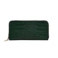 Deep green long wallet with crocodile texture and gold zipper in large capacity design - Green