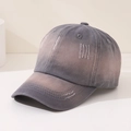 Close-up of vintage washed grey gradient baseball cap with distressed torn fabric details - 52cm (Recommended for Children 3-8 Years) / Dark Gray