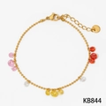 Bracelet chaîne à billes en acier inoxydable doré avec breloques en zircone colorées - Bracelet en Zircon Multicolore + Or (KB844)
