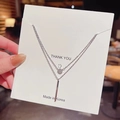 Elegant silver-toned double layer necklace featuring micro-set zircon and vertical bar pendants - HSLX368 Silver-Double Layer Round Bar Pendant