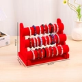 Three-tier red velvet jewelry display stand for bracelets with detailed size dimensions - Red Velvet (3-Tier)