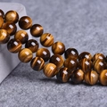 Natural round tiger eye stone beads with polished golden brown silky luster for DIY jewelry - 8mm (Approx 42 Beads) / Yellow Tiger Eye