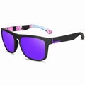 Polarized sports sunglasses with matte black frames and reflective purple mirror lenses - Black Frame Purple Mirror with Graffiti Temple