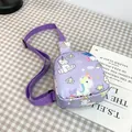 Purple children's chest bag with colorful cartoon unicorn prints and adjustable strap - Purple
