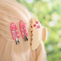Pink rhinestone hair clips and beige flower claw clip on blonde hair display - 1 Rose Pink Claw Clip + 1 Pair of Side Clips