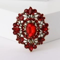 Vintage style oval red rhinestone brooch with bronze metal base and crystal cluster detail - Red
