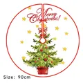 White 90cm Christmas tree skirt with festive tree print and Merry Christmas text - White Base Star Christmas Tree