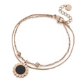 Elegante pulsera de doble capa en oro rosa con colgante de girasol y centro negro incrustado - Estilo de Girasol de Doble Capa / Oro Rosa (KB154190-KFC)