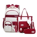 Three-piece school backpack set in beige and burgundy with cute plush cat pendant - Three-Piece Set / Burgundy