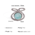 Vintage stainless steel open ring with natural Amazonite stone and product dimensions - Round Stone-Silver (SR020103-S)