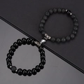 Detail of couple bracelets with black obsidian, lava stone and magnetic heart closure - Lava Stone & Black Glass With Contrast Heart Magnet