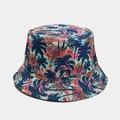 Detail of tropical flamingo and palm tree prints on a sun protection bucket hat - Adjustable / Navy Flamingo Palm Tree (5# Color)