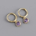 Detail van S925 sterling zilveren gouden oorringen met paarse zirkoon hanger voor dames - 925 zilver / Amethist Paars (Goud)