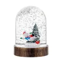 Boule à neige de Noël avec bonhomme de neige et sapin sur base en bois brun foncé - Bonhomme de neige rempli d'eau