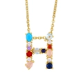 Colorful zircon letter H necklace in golden setting with vibrant mixed gemstones - Letter H