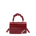 Borsa quadrata rossa effetto coccodrillo con manico arricciato e dettagli dorati - Rosso