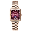 Elegant rose gold square watch for women with burgundy dial and rhinestone star-moon phase - Purple Dial Steel Band (Solid Butterfly Clasp + EU Standard)