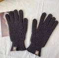 Classic dark grey rib-knit gloves featuring small brown logo labels on white fabric - Style 296-Coffee Purple