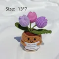 Handmade crochet potted tulip doll with Thank You card and cute face 13x7cm size - Positive Potted-Gradient Purple Tulip t-card