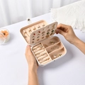 Portable white PU leather jewelry organizer box with earring plate and ring slots - With Earring Plate / White