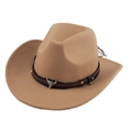 Classic khaki wool felt western cowboy hat with studded leather band and bull skull ornament - Small Bull Head Style / Camel