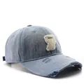 Vintage light blue denim baseball cap with distressed holes and number 7 patch - Blue