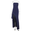 Detailed close-up of dark purple strapless knitted dress with high side slit detail - S / Blue