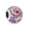 Silver bead charm with heart patterns and red and purple zircons for DIY bracelets - Multi-Heart Pave Bead (Red/Purple/Silver)