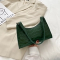 Bolso de hombro vintage verde oscuro con textura de cocodrilo y fondo minimalista - Verde