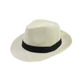 Elegant white Panama straw hat with wide black grosgrain ribbon for sun protection - Cream