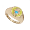Anello regolabile dorato con mano di Fatima in smalto giallo e pietra di cristallo blu - Regolabile / Giallo