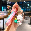 Cute Pochacco cartoon keychain with blue silicone strap and green bag accessory - Pink Pochacco (B473-1) / Single Piece