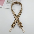Adjustable woven shoulder strap with yellow geometric arrows and gold metal buckles - Dark Khaki Black White + Gold Hook