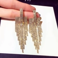 Elegant gold long tassel earrings with sparkling crystals for formal evening parties - Gold Inverted Triangle Full Diamond Tassel (248)
