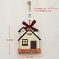 House-shaped wooden Christmas ornament with plaid bow and white bead for home decor - Custom Name Address 2025 House