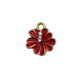 Red enamel flower charm with golden edges and sparkling rhinestones for DIY jewelry - Rhinestone Flower Style (16694)