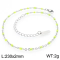 Silver stainless steel flat cross chain anklet with neon green enamel beads - Silver Yellow Beads (KJ4099-Z)