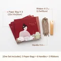 Three red Teacher Appreciation gift bags 22x10x20cm with gold ribbons and handles - Size M / Red - Jingye Style