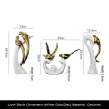 Three-piece ceramic bird statue set in white and gold finish for modern home decor - White Gold Set