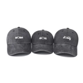 Three-piece family set of charcoal grey washed cotton baseball caps with embroidery - 3-Piece Family Set / Black
