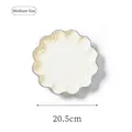 Creamy white ceramic medium serving plate with wavy silver edges, 20.5cm diameter - Medium / Cream White