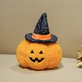 Pluche pompoenpop met zwarte toenaarshoed en vleermuispatronen voor Halloween - Pompoen / 20cm