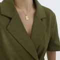 Vintage gold-plated titanium necklace with a rectangular embossed butterfly pendant - 39+5cm / Gold Color (P324)