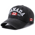 Washed dark gray baseball cap featuring Canada embroidery and vintage denim texture - Black