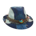 Boheemse patchwork denim cowboyhoed met turquoise en kleurrijke kwastjes in etnische stijl - Kindermaat (Deuk in kroon) / Koningsblauw (M Denim Etnische Stijl)