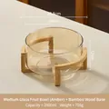 Amber glass fruit bowl with a bamboo wood stand, 2800ml capacity for home or buffet - 2800ml / Medium Amber (Bamboo Stand)