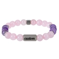 Detail of custom engraved stainless steel bar on pink and purple natural stone bead bracelet - Amethyst