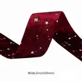Wine red velvet ribbon with gold stars and dots pattern 2-inch width DIY material - 5cm / Burgundy