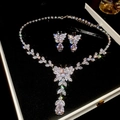 19-Zircon Butterfly Flower Waterdrop Pendant Necklace Set